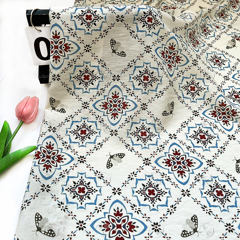 Butterfly Shadow Ling, national style digital printed brocade cotton fabric, cheongsam dress, top, Hanfu handmade DIY fabric