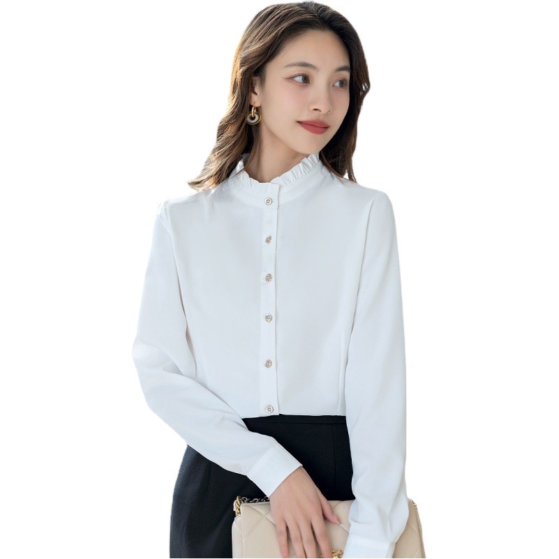 Spring and Autumn Women's Professional Shirt Korean-style Slim Slim-fit Solid Color Fashion Trendy Professional Shirt Ear Collar Commuter