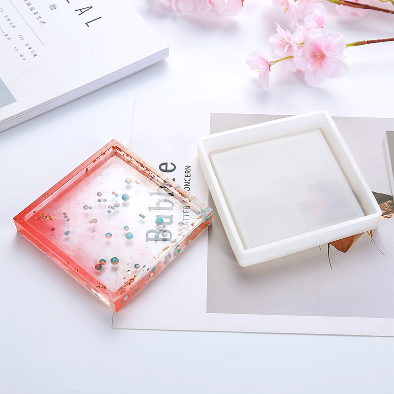 Picture of Glue Dripping Mold Round Hexagonal Square Coaster Handmade Crystal High Permeable Resin Silicone Mold Ornaments