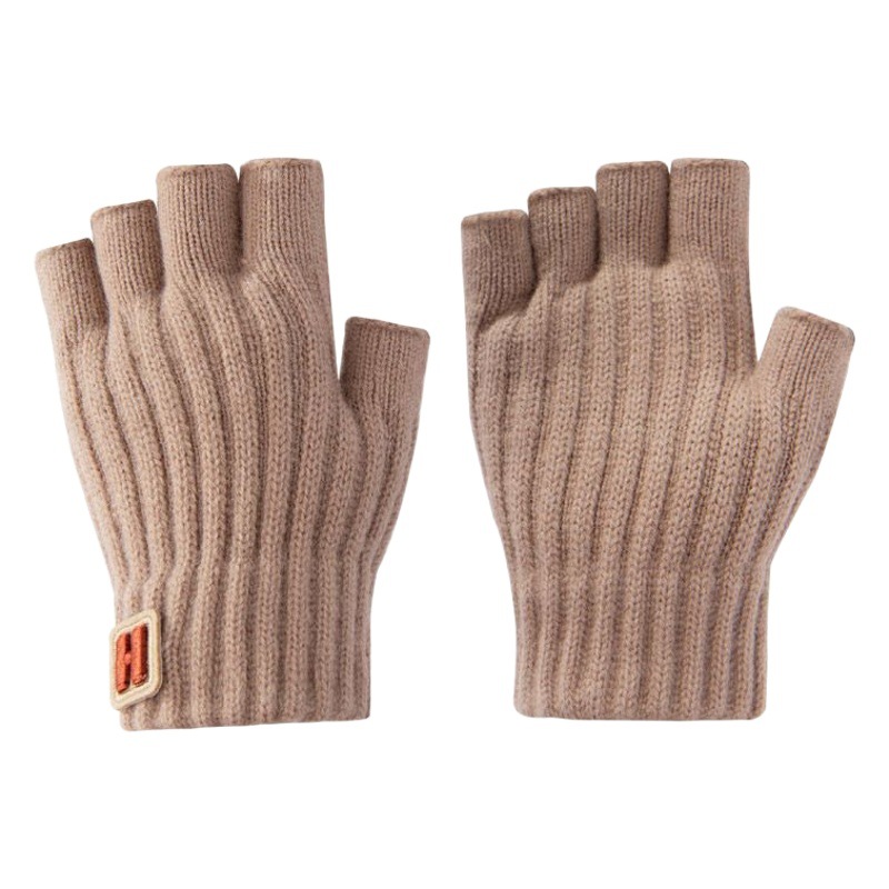 Gloves for Men in Autumn and Winter Knitted Warm and Cold-Proof Exposed Half-Finger Learning and Cycling Outdoor Leisure Simple Trendy Korean Versatile Students
