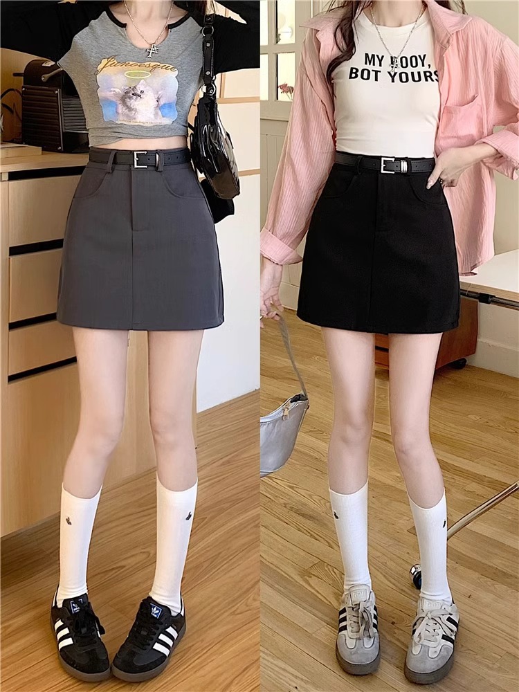 American-style Tooling Grey Suit Skirt Women's Summer High Waist Hip A- shaped Short Skirt Skirt 2024 New