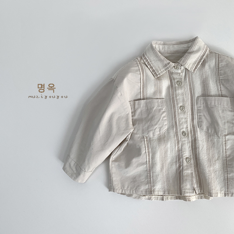 Literary style ~ children's contrast color personality shirt 2025 spring new boys and girls baby Japanese fashion children's coat batch
