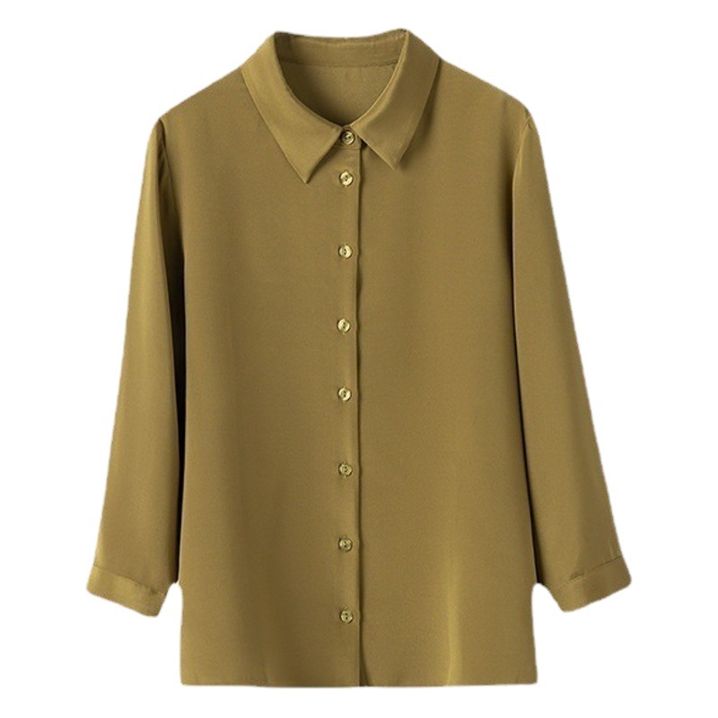 Spring and Autumn New Heavy Silk Shirt Women's Three-Quarter Sleeve Mulberry Silk Women's Clothing Temperament Commuting Small People