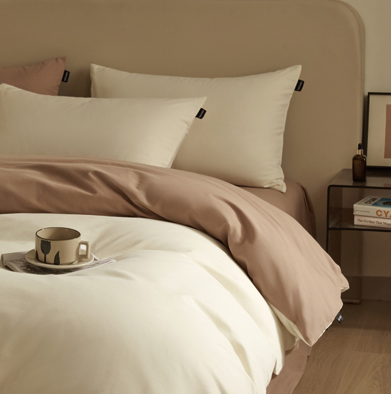 Solid color double cotton sanding four-piece set cotton thickened bed sheet quilt cover student dormitory three-piece set wholesale