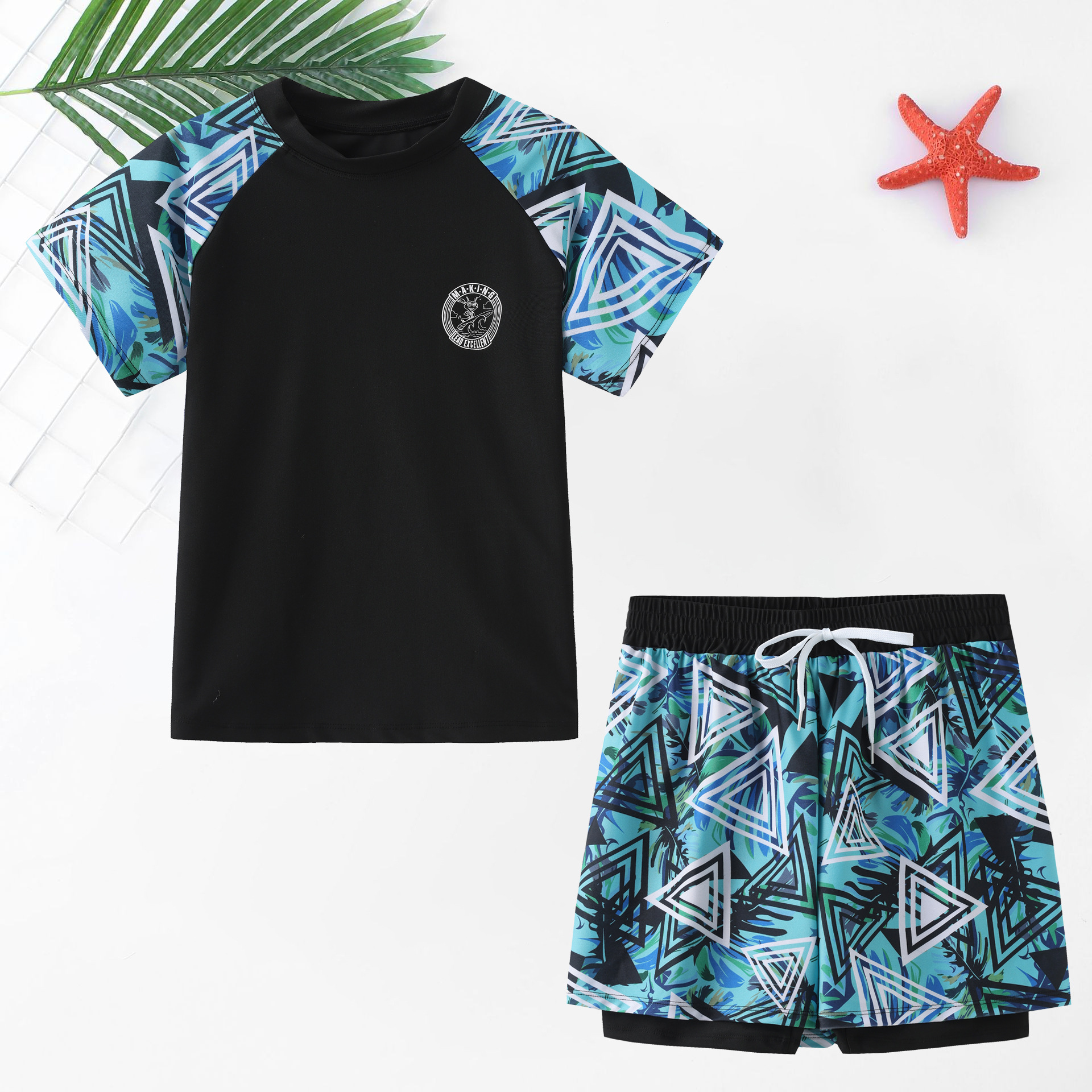 Picture of Children's Swimsuit Boys' Large Size Professional Quick-Drying Training Swimsuit Youth Split Double-Layer Pants Anti-Embarrassment Swimsuit