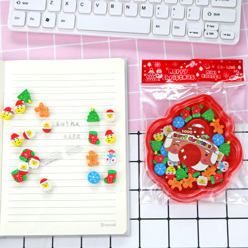 Picture of Creative Christmas small particle eraser cartoon color tray rubber stationery set Holiday Gifts Wholesale
