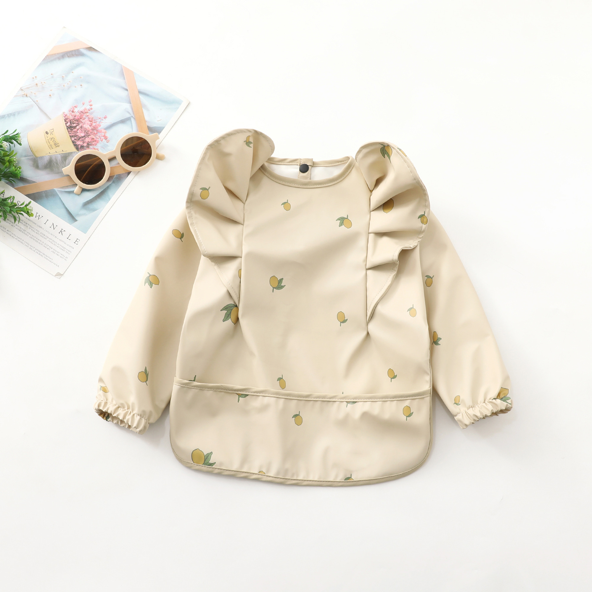 Picture of Danish Children's Overalls Long-Sleeved Wings Eating Clothes Baby Retro-Dressing Baby Soft PU Waterproof Anti-Dirty Feeding Clothes
