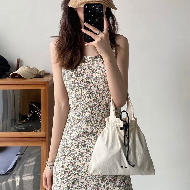 Floral Hip Dress Women's Summer Sexy Low-cut Slimming Small Fresh Strap A- line Skirt Short Skirt Beach Skirt