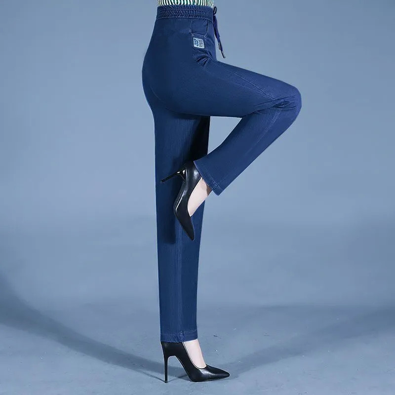 Cross-border 2024 New Style Dipping Denim Wide-leg Pants Women's Summer Ice Silk Loose Straight Tube Cool Dump Casual Pants