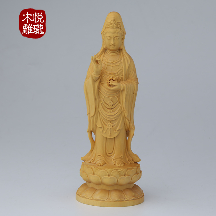 Putuo Nanhai Guanyin Figure Buddha Statue Wood Carving Creative Crafts Home Car Ornaments Hand Carved Wholesale