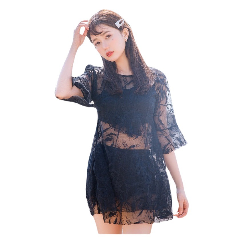 Korean-style Swimsuit Girl's Split Three-piece Set Skirt-style Flat-angle Slimming Student Hot Spring Swimsuit Lace Swimsuit