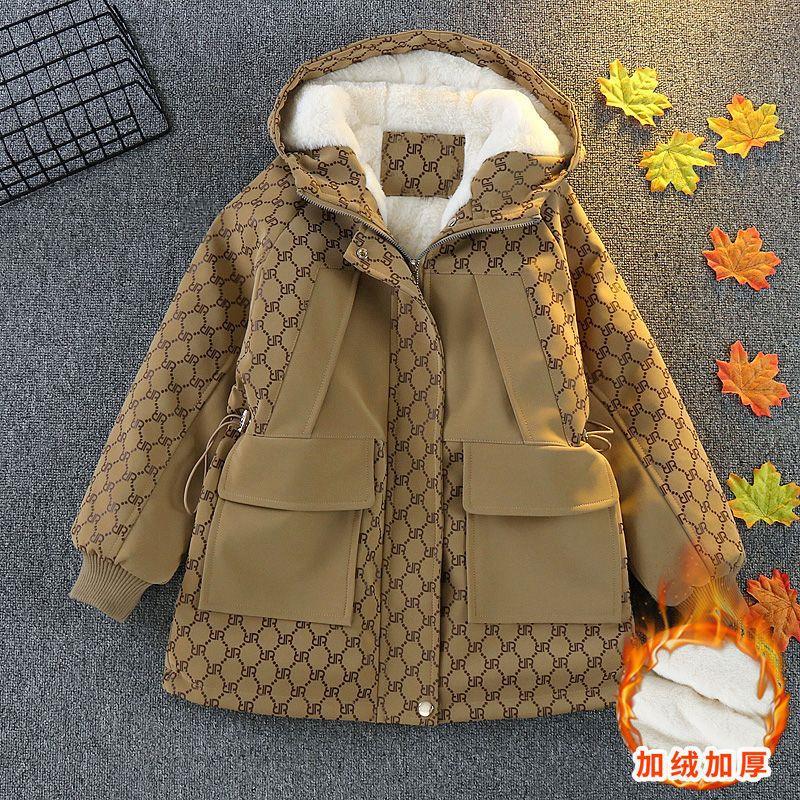 Picture of Girls' cotton-padded jacket coat autumn and winter new children's fleece-lined thickened cotton-padded coat medium and large children's fashion mid-length parker fashion