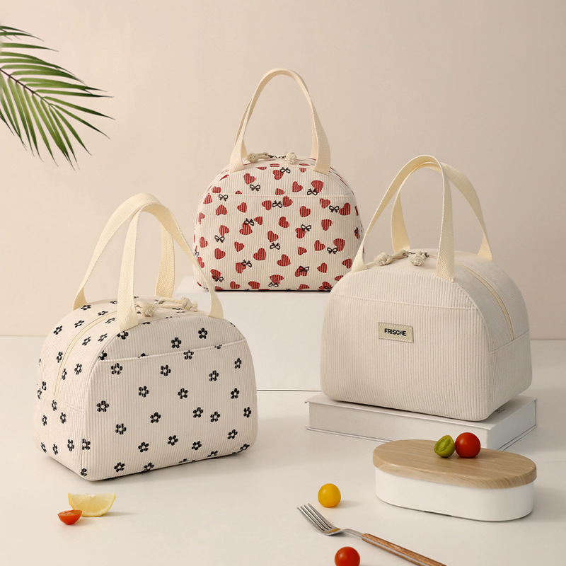 New portable insulation bag corduroy semicircle meal bag office worker lunch bag student lunch box bag
