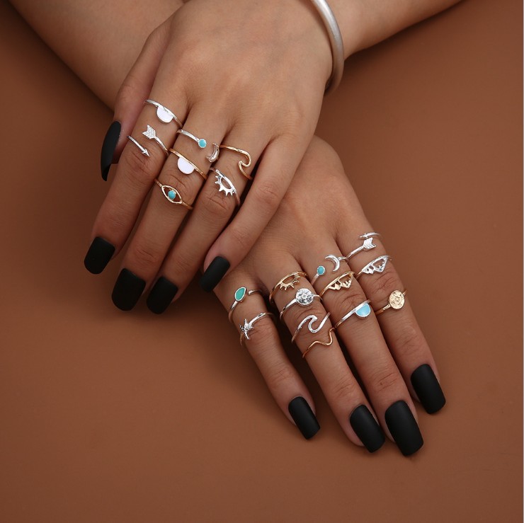 Amazon Europe and America Cross-border E-Commerce Hot Ring 19-piece Set Beach Style Women's Jewelry