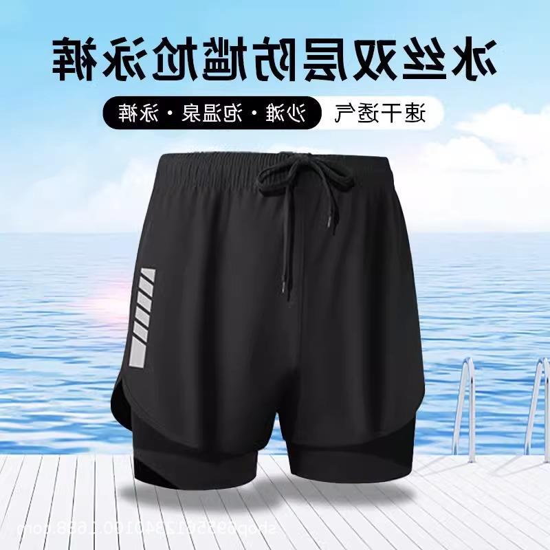 Men's Swimming Trunks Double Layer Anti-embarrassment Quick-drying Beach Swimming Trunks Men's Swimsuit suit Summer New Shorts Swimming Equipment