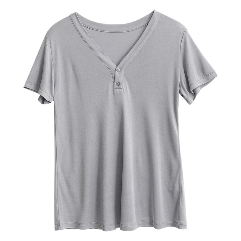 Tang Gexia Silk Short-sleeved Women's T-shirt Fashionable V-neck Loose Mulberry Silk Top Elegant Lightweight