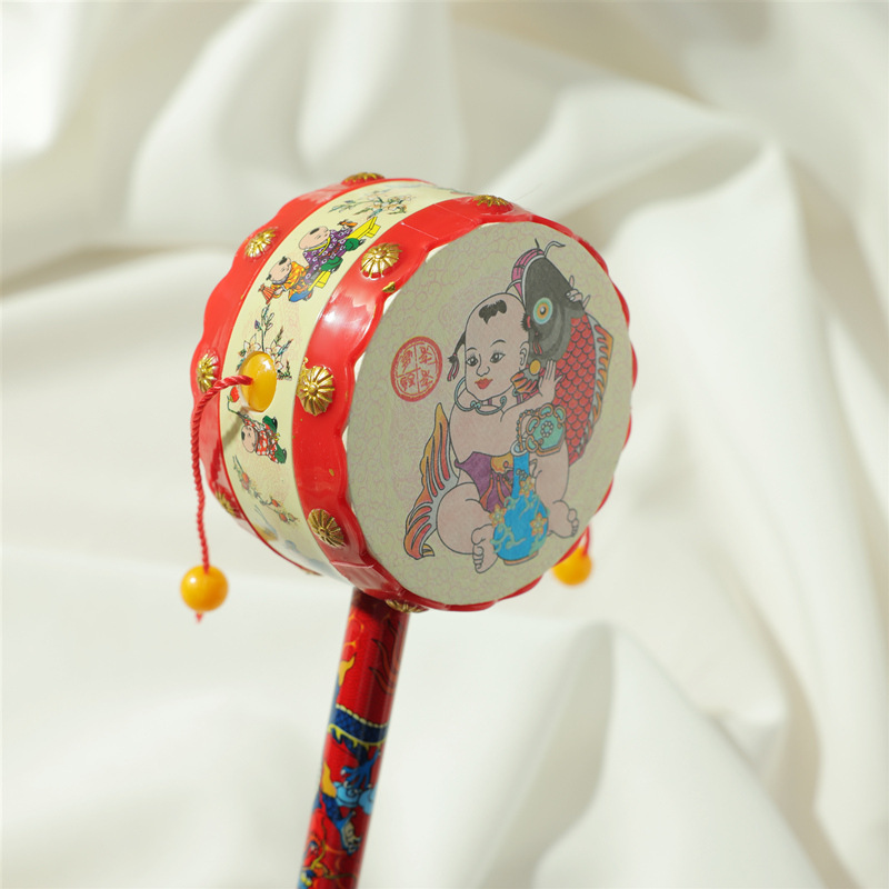 Picture of Plastic New Year Picture Rattle Hand Drum Newborn Infant Baby Traditional Puzzle Bell Early Education Auspicious Peace Drum