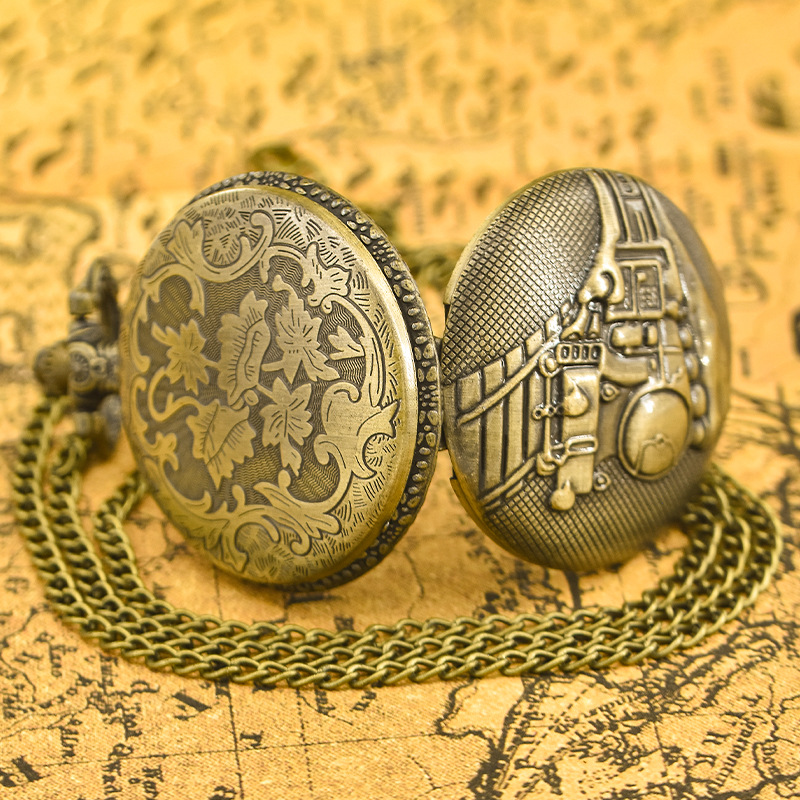 Picture of Train head large three-dimensional retro pocket watch cross-border wholesale bronze decorative hanging watch travel commemorative necklace flip cover