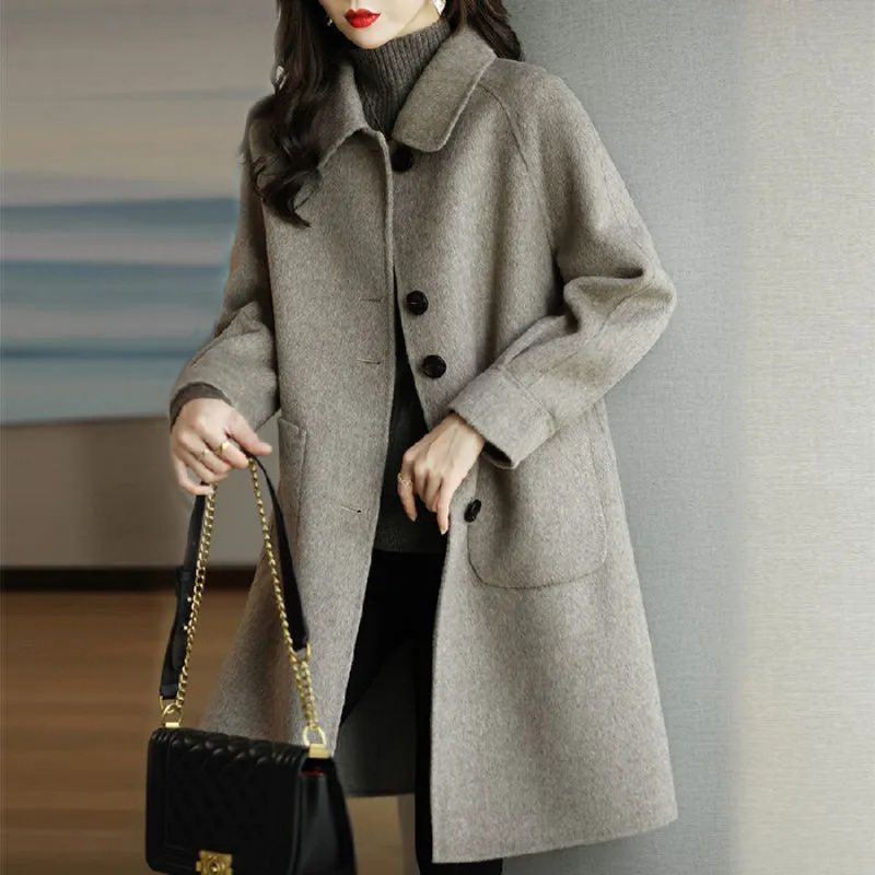 Picture of Cross-Border Woolen Outwear for Women 2024 Autumn and Winter New Style Small Thickeneded Korean Style Slim Elegant Mid-Length Woolen Trend