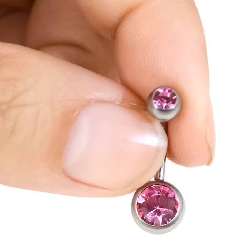 G23 titanium alloy inner tooth navel nail double zircon bag drill navel nail puncture jewelry Shein selection in stock