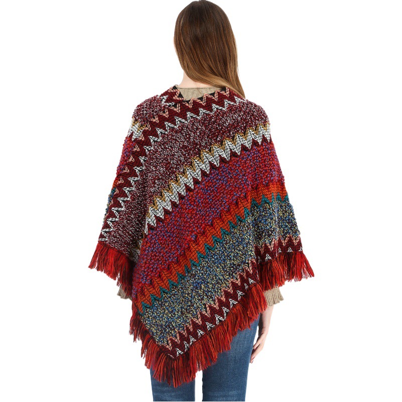 Color Ethnic Style Pullover Cloak Women's Poncho Acrylic Women's Knitted Cloak Warm Autumn and Winter Foreign Trade in stock Shawl