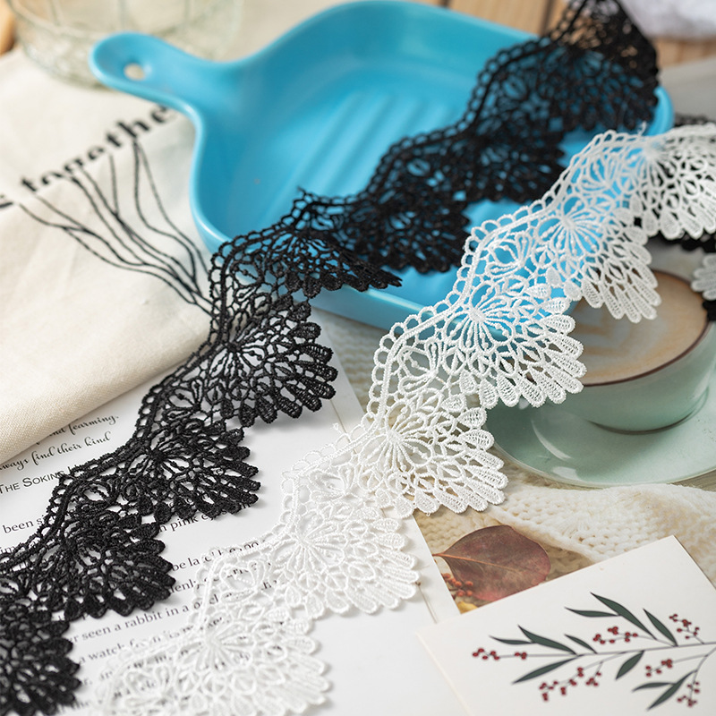 6cm wide black white wavy polyester light water soluble embroidery lace bar code clothing children's clothing collar cuff decoration