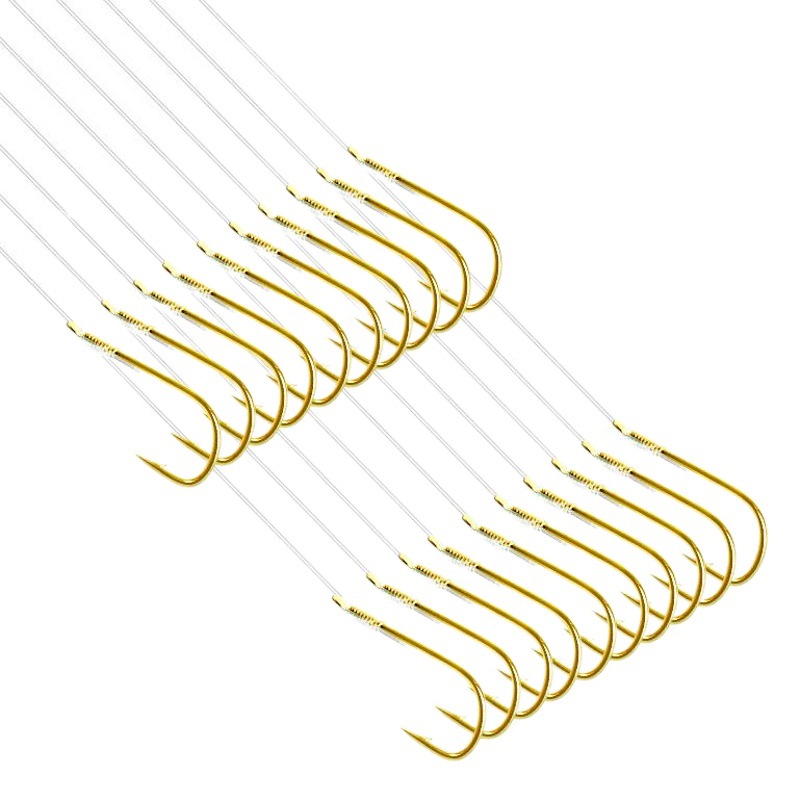 Golden Sleeve Hook Fishing Line Tie Hook Set Full Set Sub-line Double Hook Finished Product Combination Anti-entanglement Crucian Fish Hook Fishing