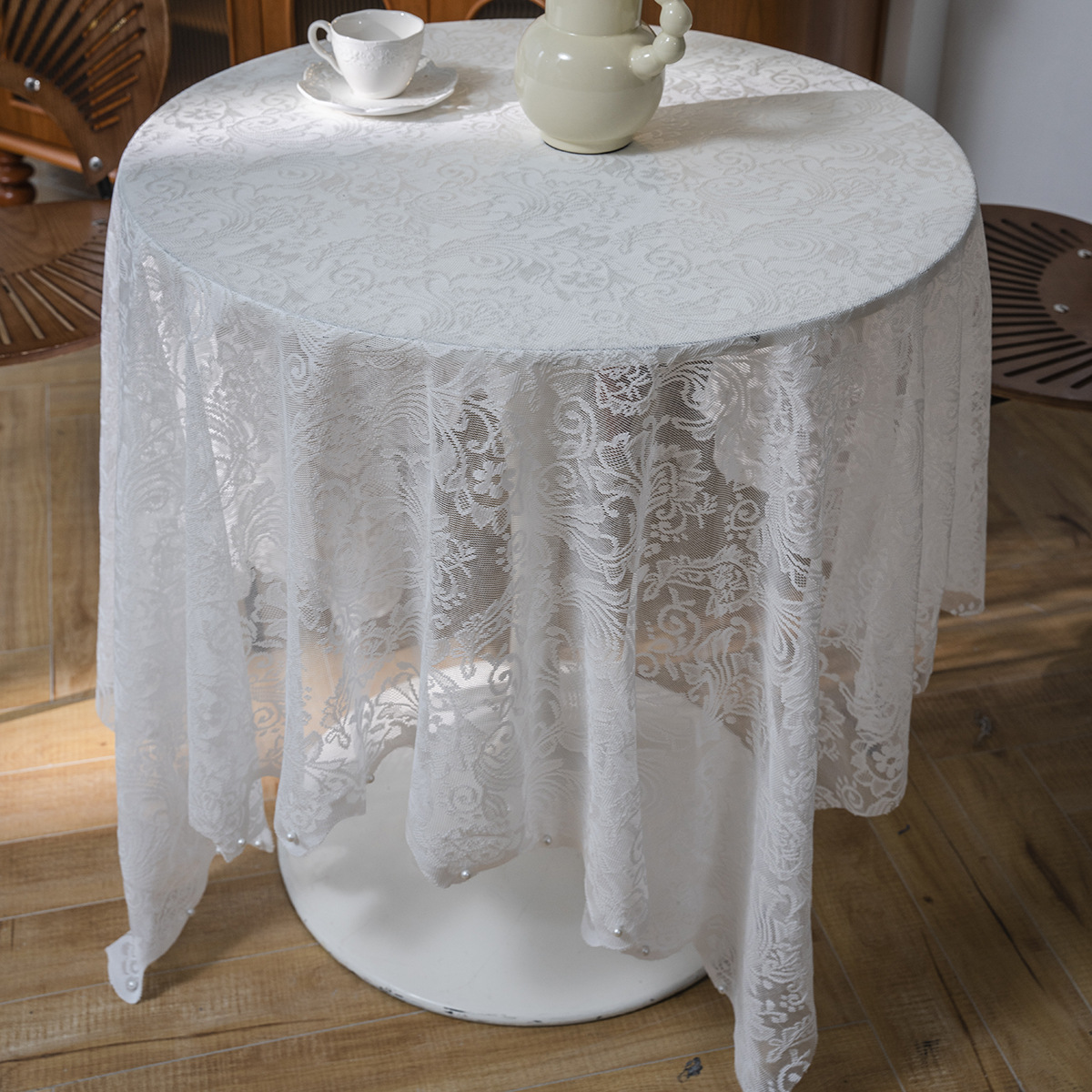 Picture of Yuman Qiyun Tablecloth White Green Bead Yarn Cake Photography Background Embroidered Prop Cloth Solid Color Tablecloth