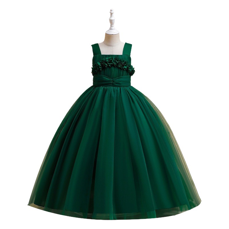 Cross-border New Children's Dress Three-dimensional Flower Piano Performance Dress Girl Flower Girl's Wedding Puffy Yarn Dress