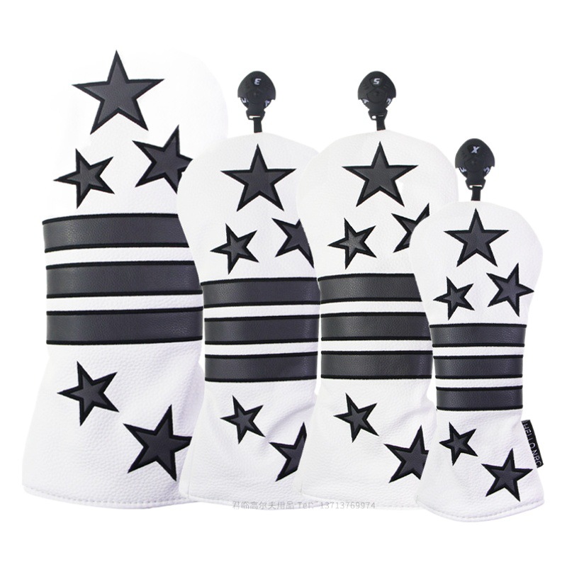 Golf wooden pole cover with five-pointed star stripe club protective cover No. 1 wood 3/No. 5 wood UT wooden pole cover PU waterproof