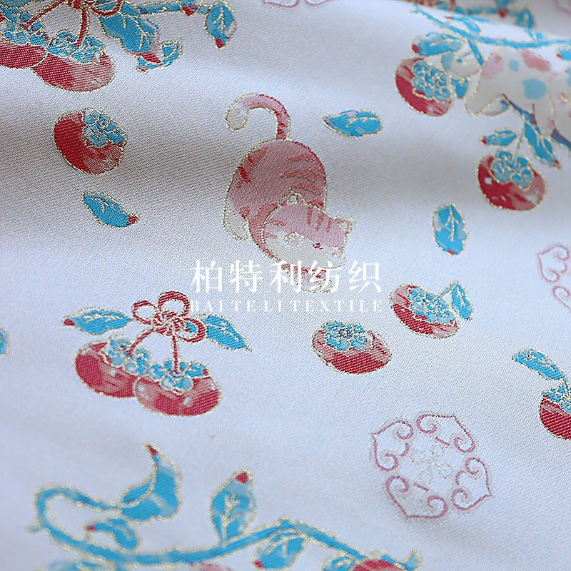Picture of Persimmon Ruyi Cat Brocade Jacquard Fabric Hanfu Vest Cheongsam Tang Suit Children's Clothing Imitation Song Brocade Fabric New Chinese Style