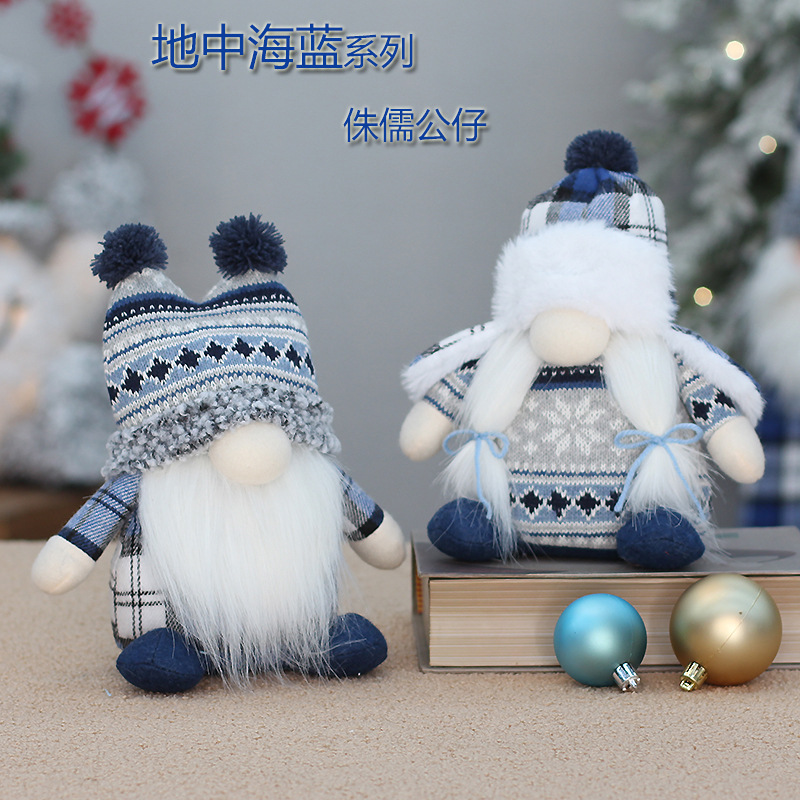 Cross-border Special for Christmas New Blue Knitted Fabric Long Beard Gnome Doll Rudolph Decorative Ornaments