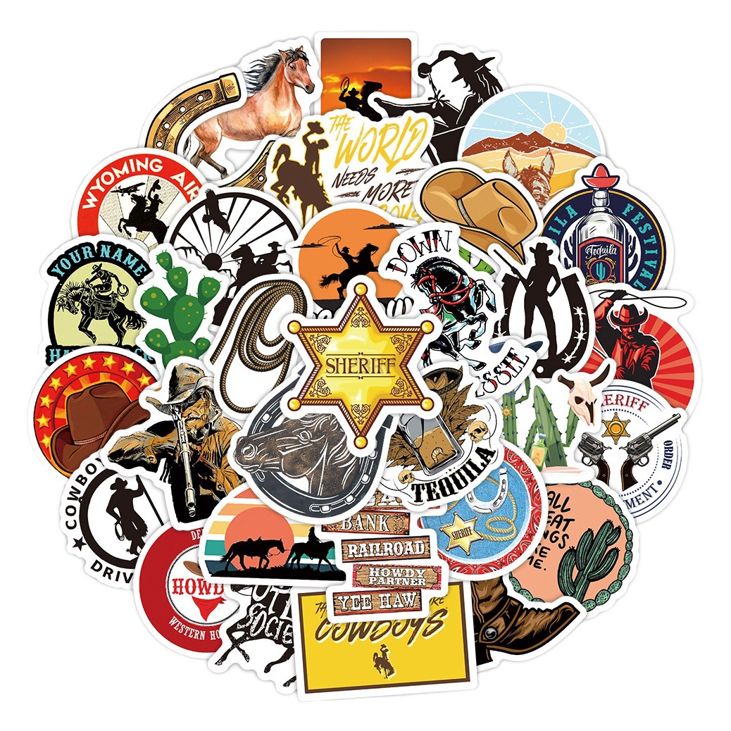 50 pieces Western Denim wild graffiti stickers cross-border water Cup door helmet luggage electric car waterproof stickers