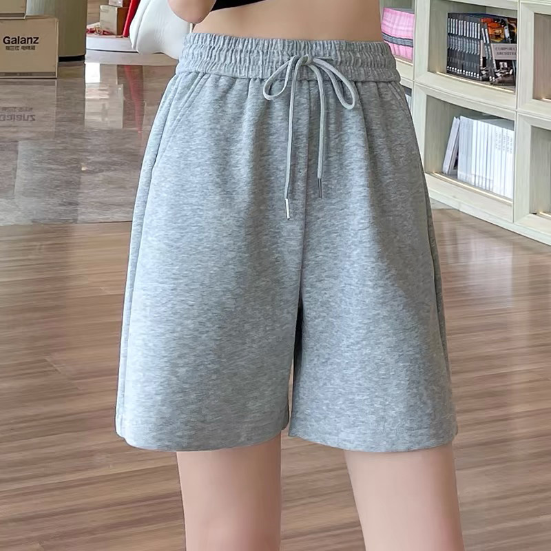 Gray Summer Chinese Cotton Sports Shorts Women's Thin Five-Point Pants Loose Outer Wear Running Casual High-Waisted 5-Point Pants Trendy