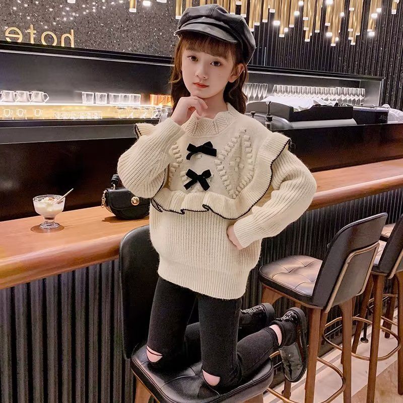 Picture of Girl's Sweater New Winter Sweet Little Girl's Sweater Western Style Warm Children's Winter Bow Base Shirt