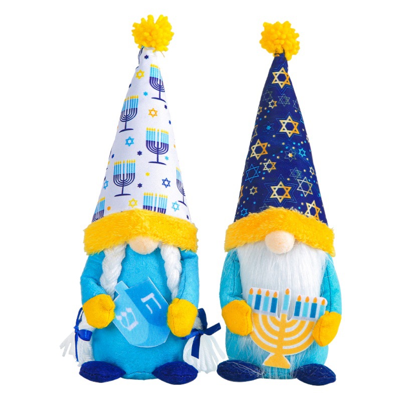 Cross-border New Product Hanukkah Doll 2023 Creative Rudolph Ornaments Blue High Hat Faceless Doll Furniture Decoration
