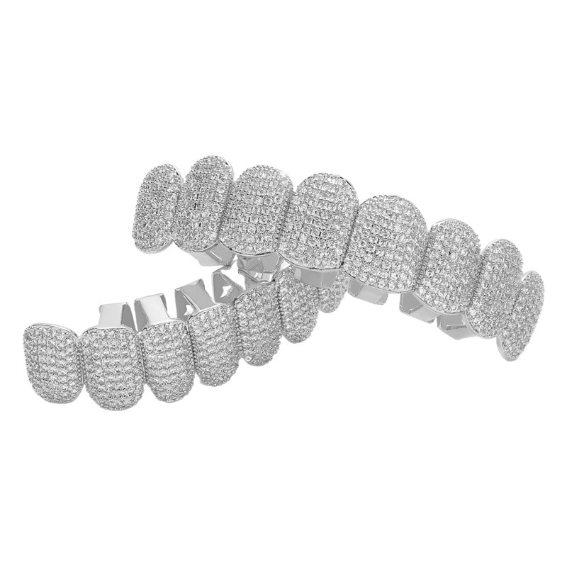 Meiqi new product micro-inlaid eight-tooth copper zircon gold braces Grillz cross-border wholesale cool men's fashion hip hop accessories