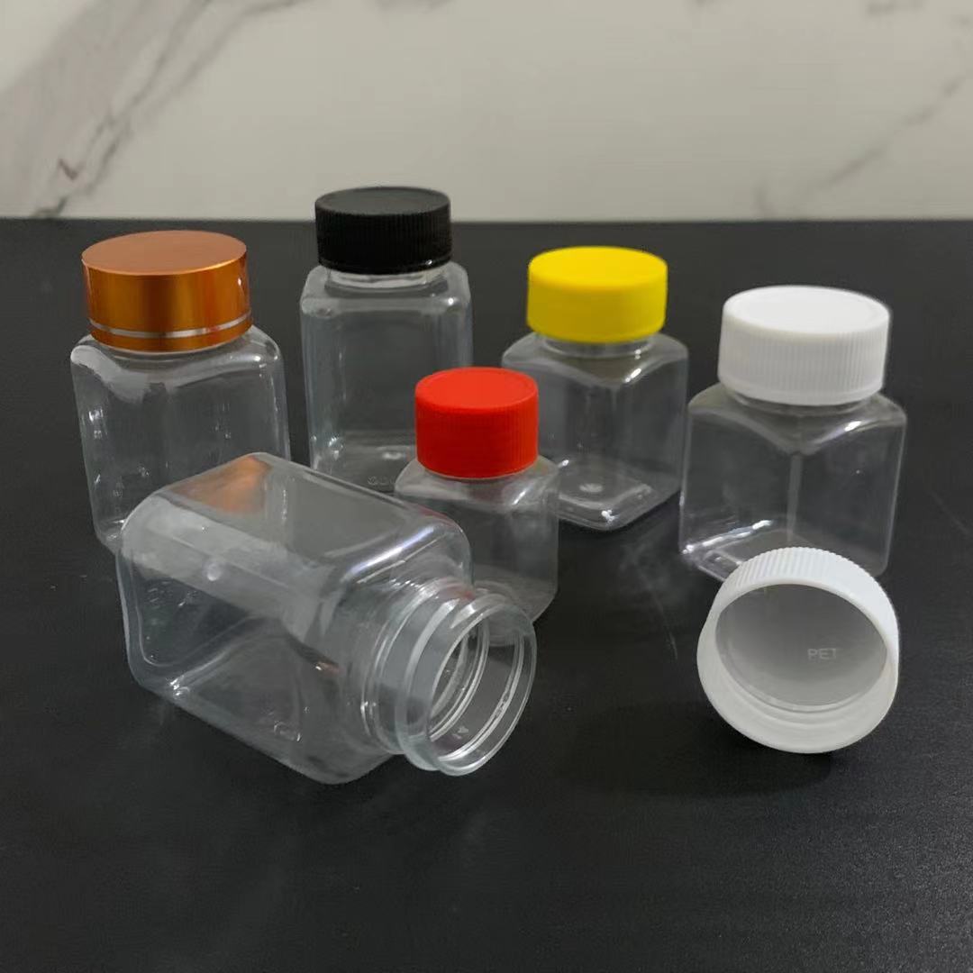 Transparent PET Square 100ml Big Mouth Plastic Bottle Wide Mouth Bottling Capsule Liquid Cosmetic Fish Medicine Sample Bottle