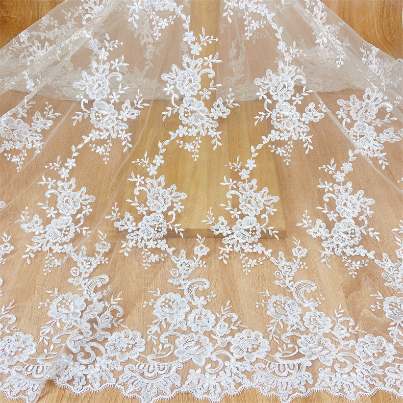 Mesh Rope Sequin Wedding Dress Embroidered Fabric White Cheongsam Embroidered Clothing Dress Lace Embroidered Fabric