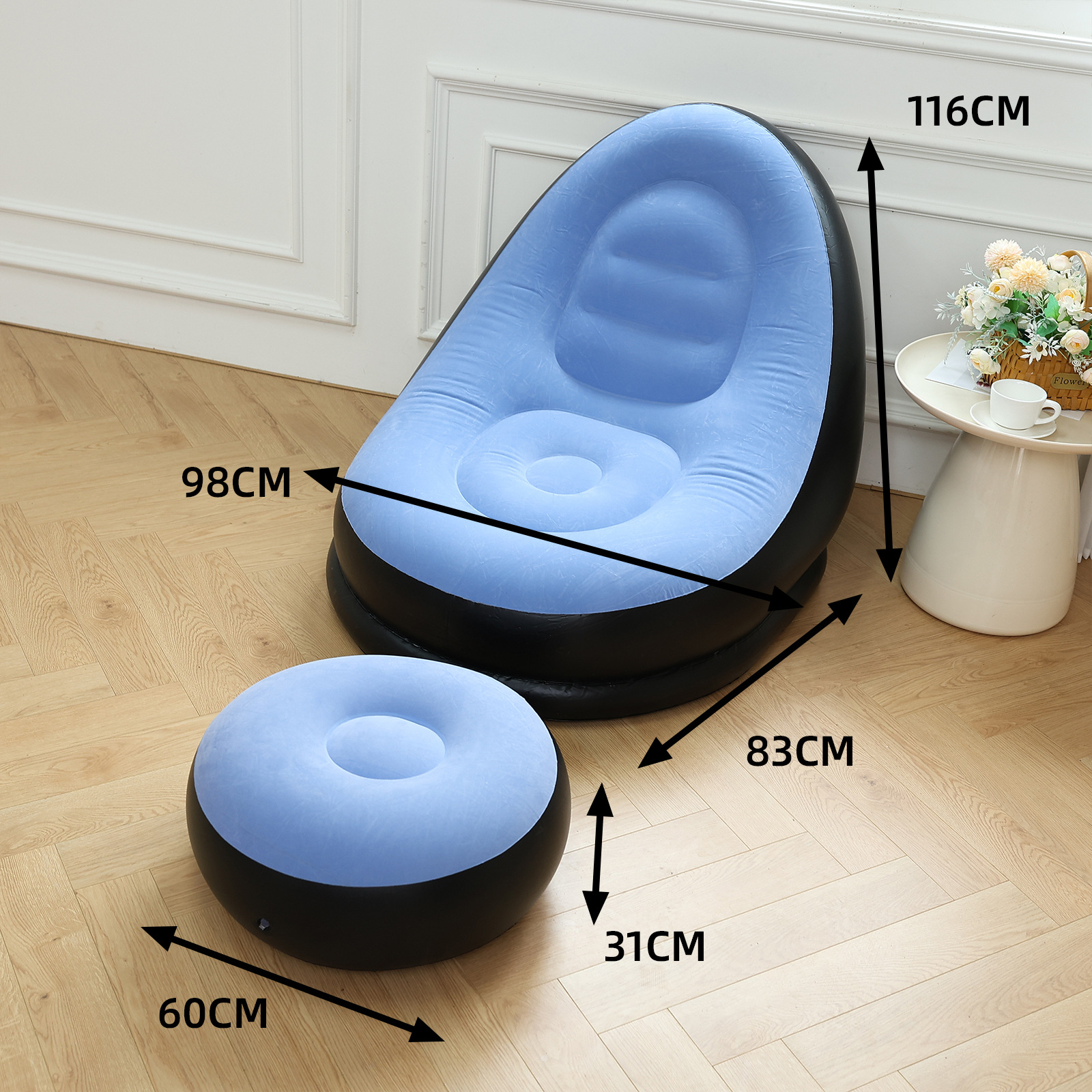 Picture of Adult Inflatable Lazy Sofa Two-piece Set with Pedal Macaron Flocking Sofa Recliner Leisure Inflatable Sofa