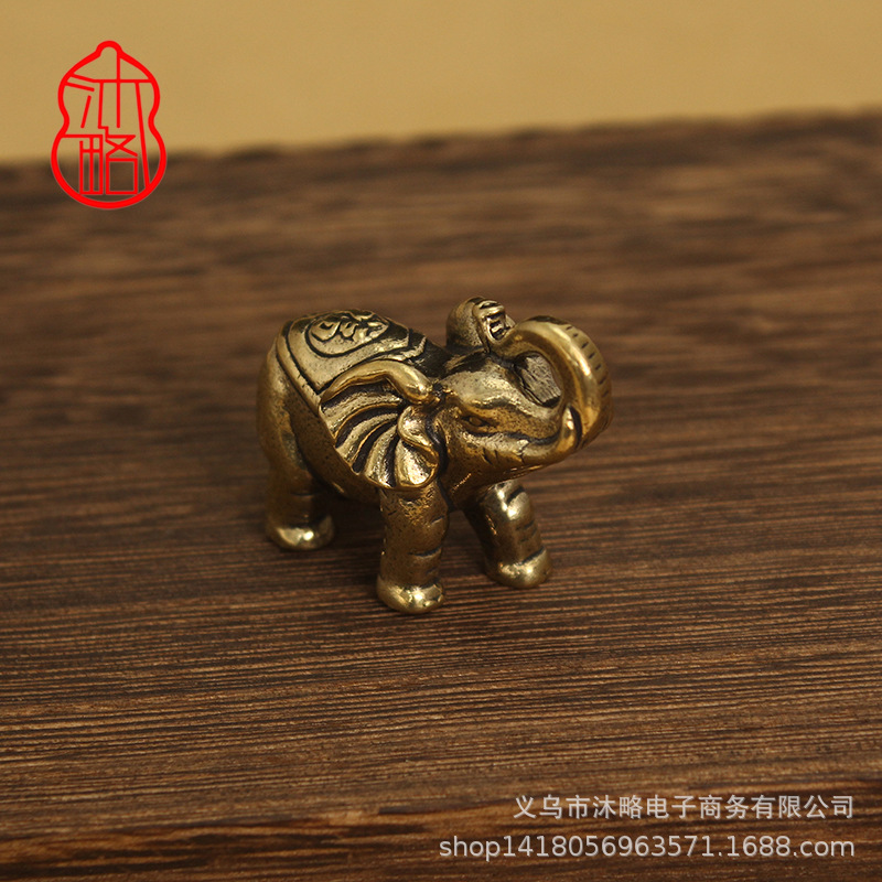 Picture of Solid brass elephant lucky elephant decoration Mini Copper Elephant Home Study Office desktop tea pet decoration crafts