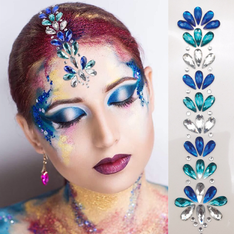 Picture of Internet Celebrity Rhinestone Forehead Face Sticker Hair Decoration Diamond Sticker Head Decoration Forehead Sticker DIY Music Festival Jewelry