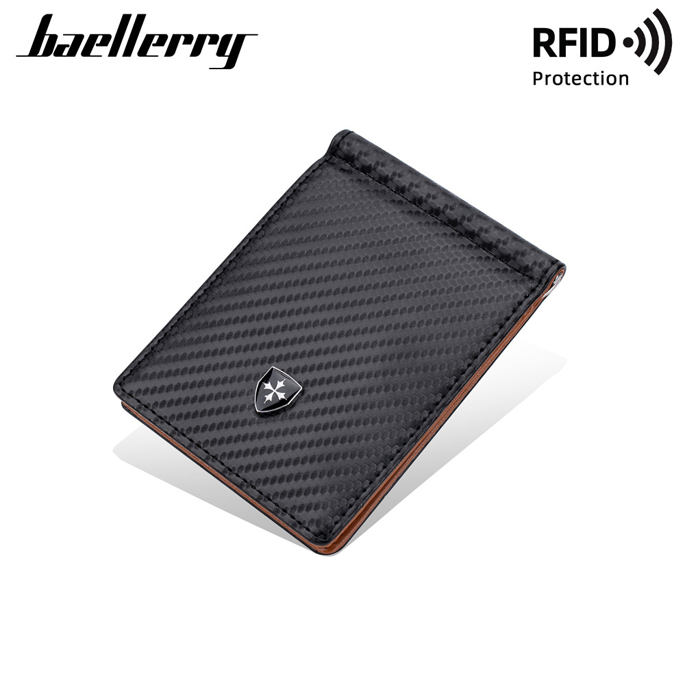 Men's New Wallet Baellerry Carbon Fiber Multi-Card Slot Rfid Dollar Clip Anti-Theft Brush Multi-Function Card Holder
