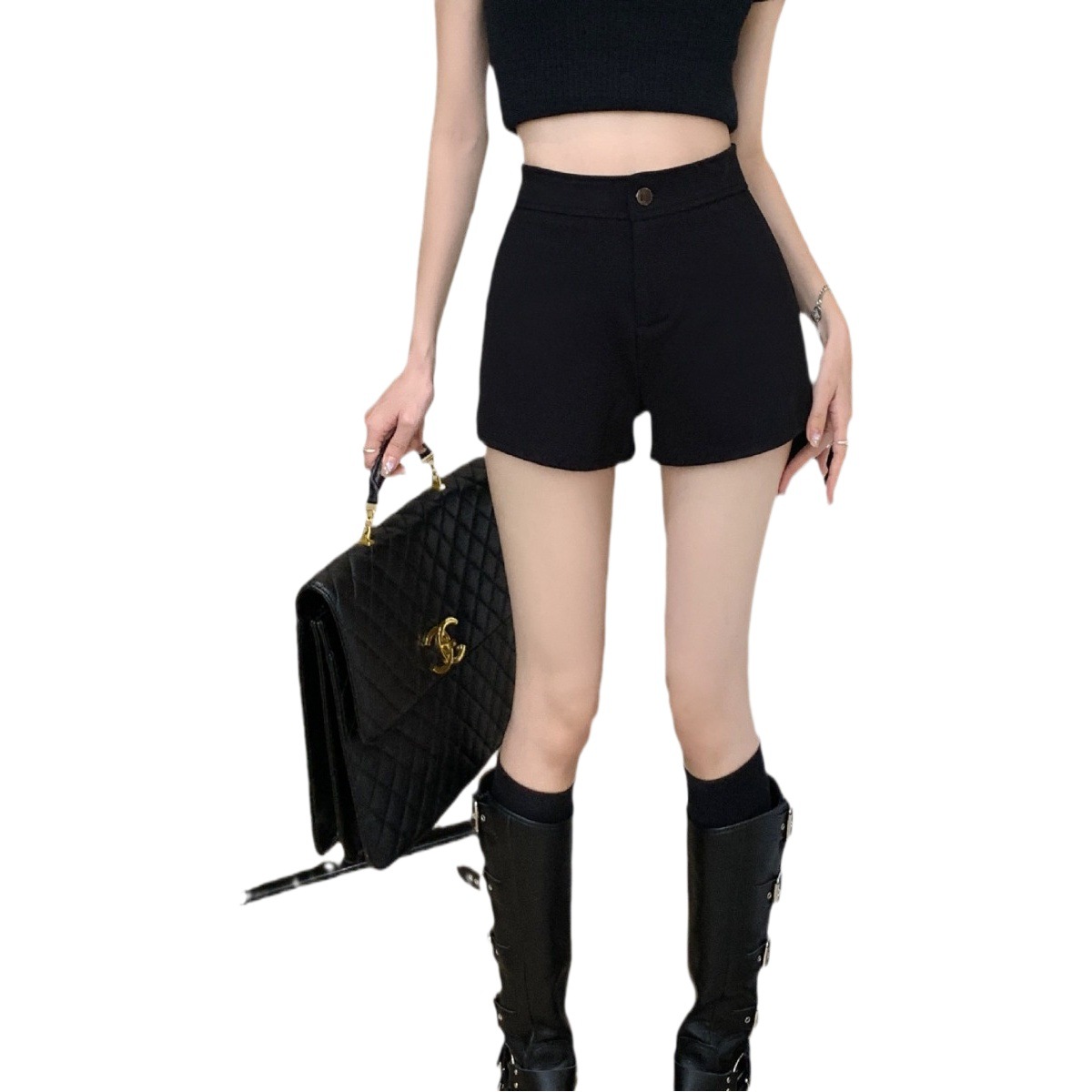 Casual Pants Women's Summer 2025 New High Waist Slimming Straight Pants Hot Pants Spice Girls Tight Shorts Black Trendy Pants