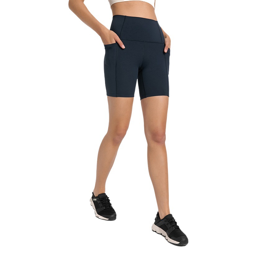 Summer New Style Nude High Waist Hip Lifting Sports Shorts Women's Side Flap Pocket Pants Running Fitness Yoga Pants Dk178