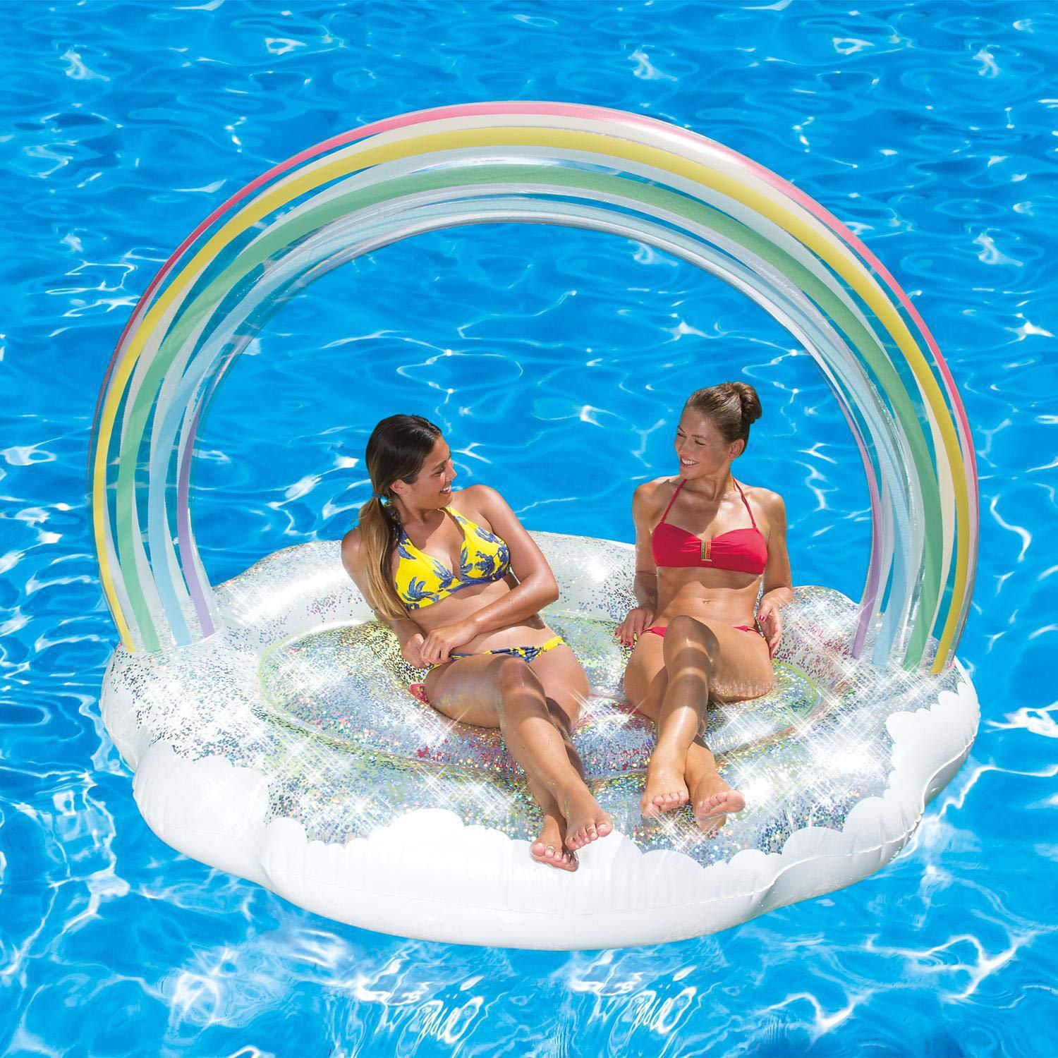 New adult inflatable rainbow arch cloud swimming ring pvc transparent sequins water rainbow floating bed