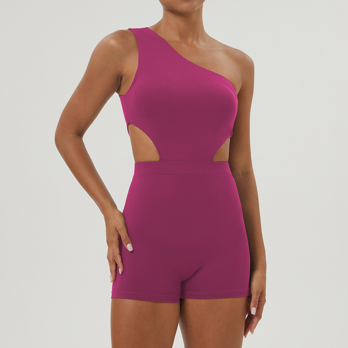 Picture of Amazon Slant Shoulder Sexy Yoga Jaysuit Shaping Slim Sports Shorts Jaysuit Indoor Training Fitness Wear