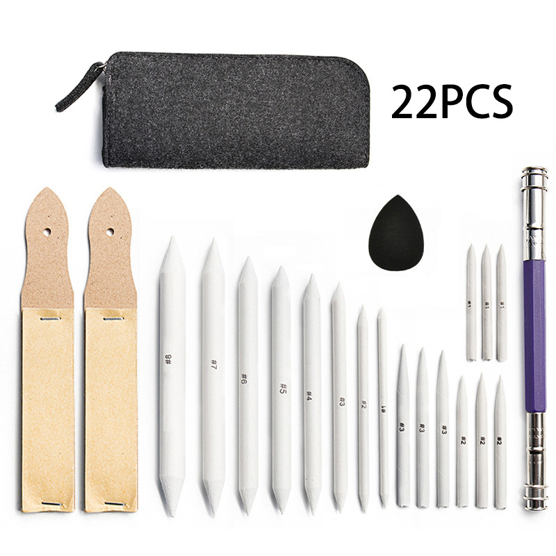 Cross-border paper brush pen 22 pieces suit frosted board sponge blooming pencil extender storage bag sketch painting tools