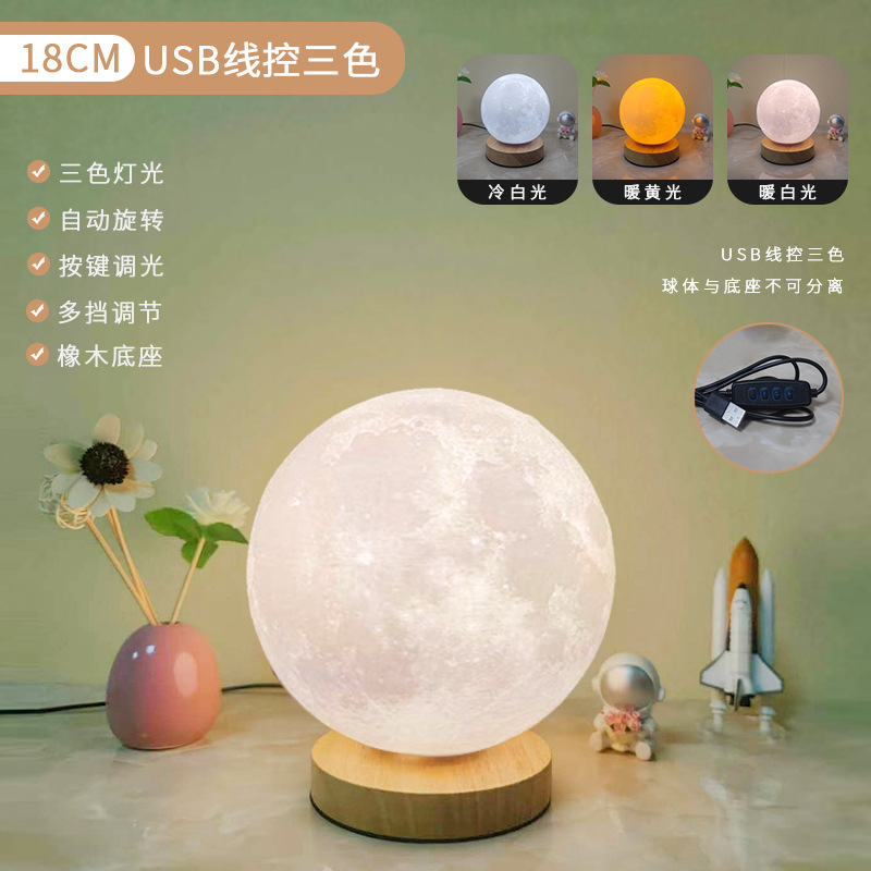 Picture of Moon Light Rotating Sleep Moon Night Light Bedroom Desk Rechargeable Table Lamp Bedside Lamp Creative Gift Atmosphere Lamp