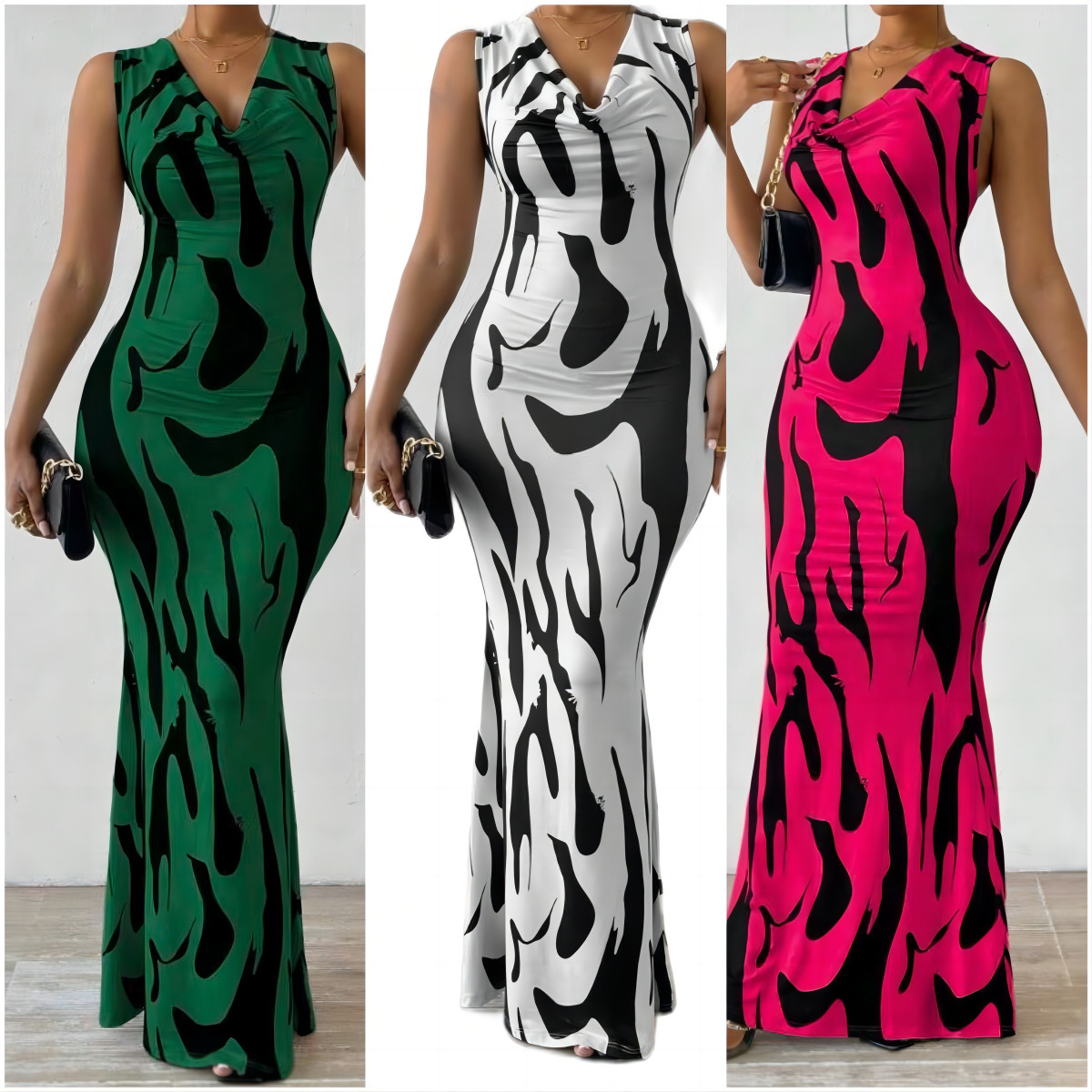 Creative Spring Cute Style Fresh and Sweet Women's Pullover V Neck One-Step Skirt Dress